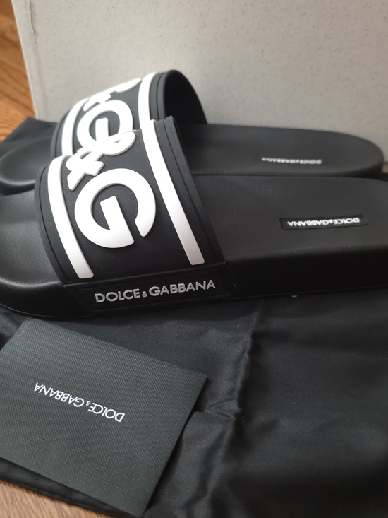 Dolce & Gabbana Black Slides with White Logo Band main image 9